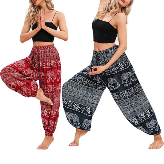 Elephant Geometry Pattern Casual Loose Harem Trousers Women's Yoga Pants
