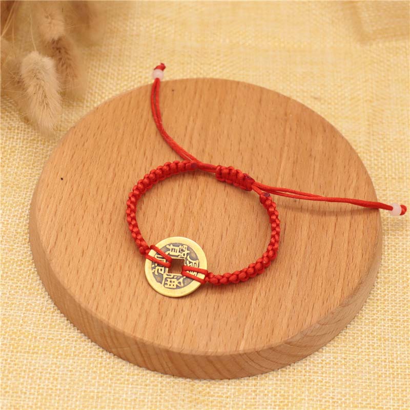 Copper Coin Fortune Red String Weave Bracelet