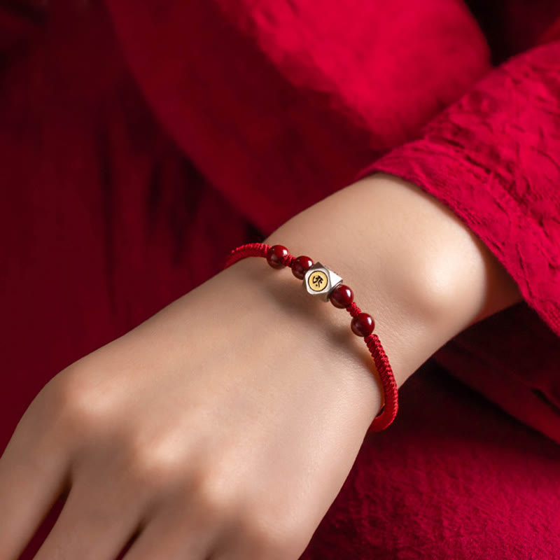 925 Sterling Silver Chinese Zodiac Cinnabar Calm Bracelet