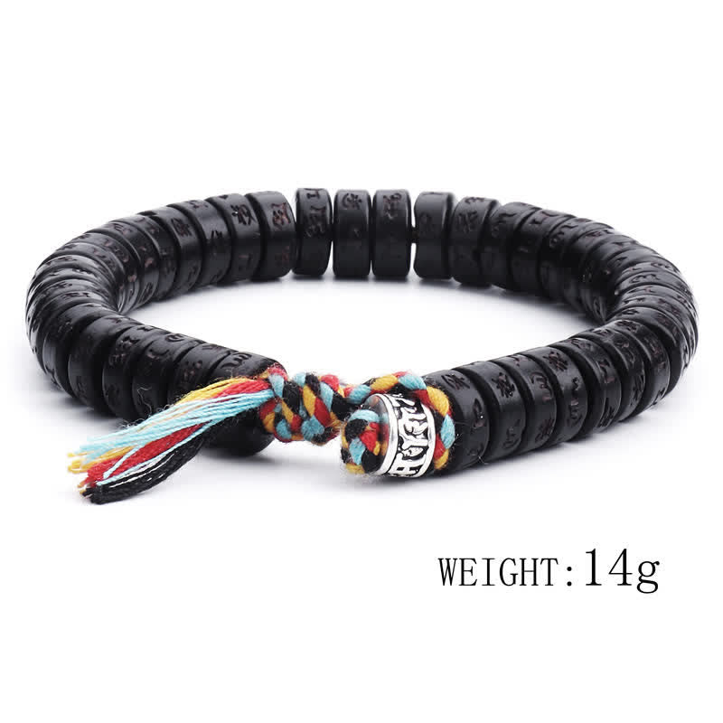 Tibetan Coconut Shell Beads Engraved Om Mani Padme Hum Mantra Happiness Bracelet