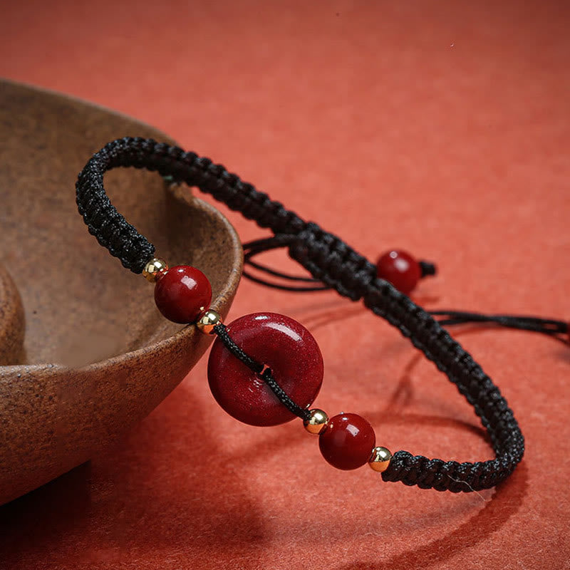 Natural Cinnabar Peace Buckle Blessing String Bracelet