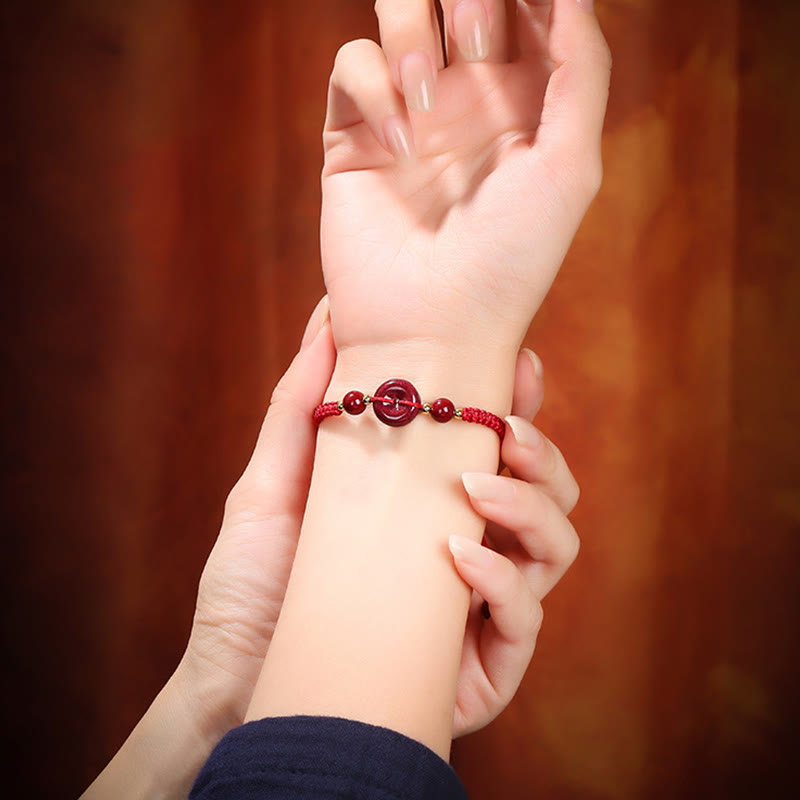 Natural Cinnabar Peace Buckle Blessing String Bracelet