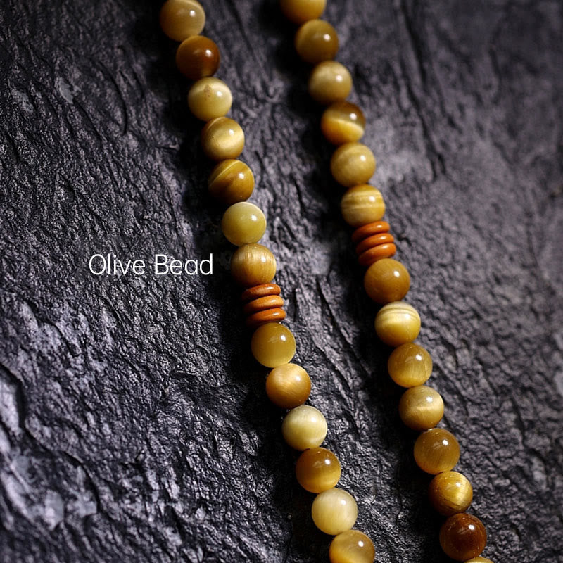 108 Mala Beads Natural Tiger Eye Copper Dorje Protection Tassel Bracelet