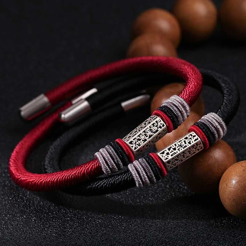 925 Sterling Silver Om Mani Padme Hum Peace Red String Bracelet