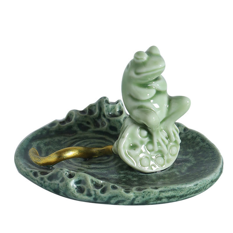 Leaf Meditation Frog Pattern Ceramic Incense Burner Decoration