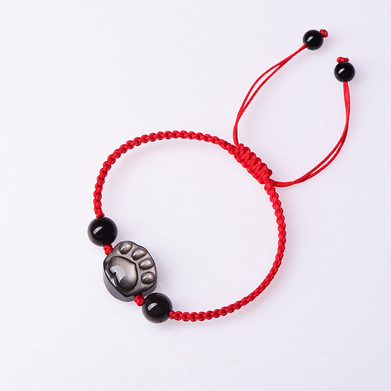 Natural Silver Sheen Obsidian Gold Sheen Obsidian Cute Cat Paw Claw Protection Rope Bracelet
