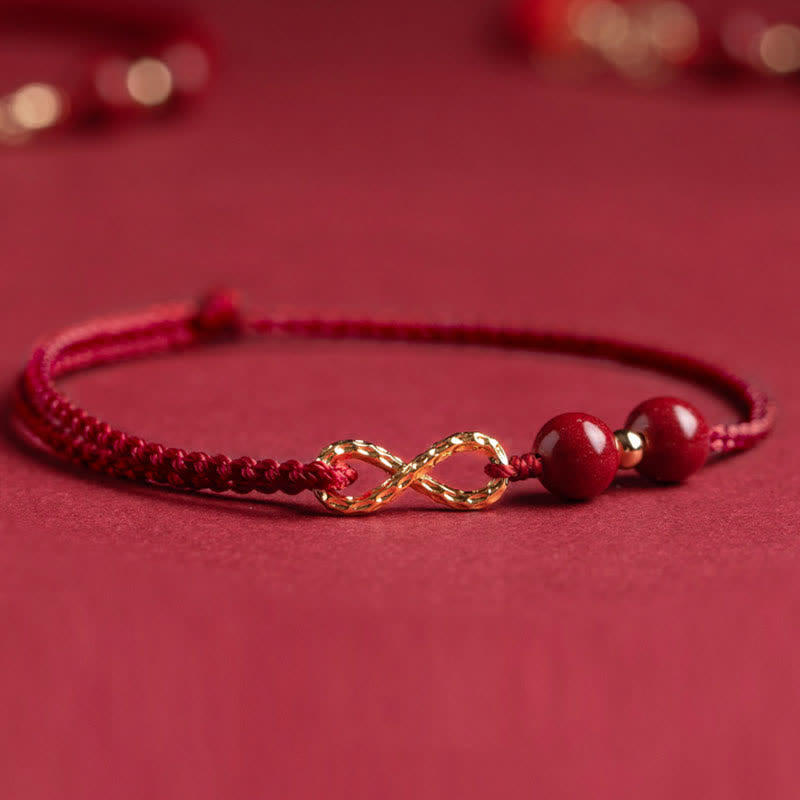 Cinnabar Blessing Red String Golden Infinity Symbol Bracelet Anklet