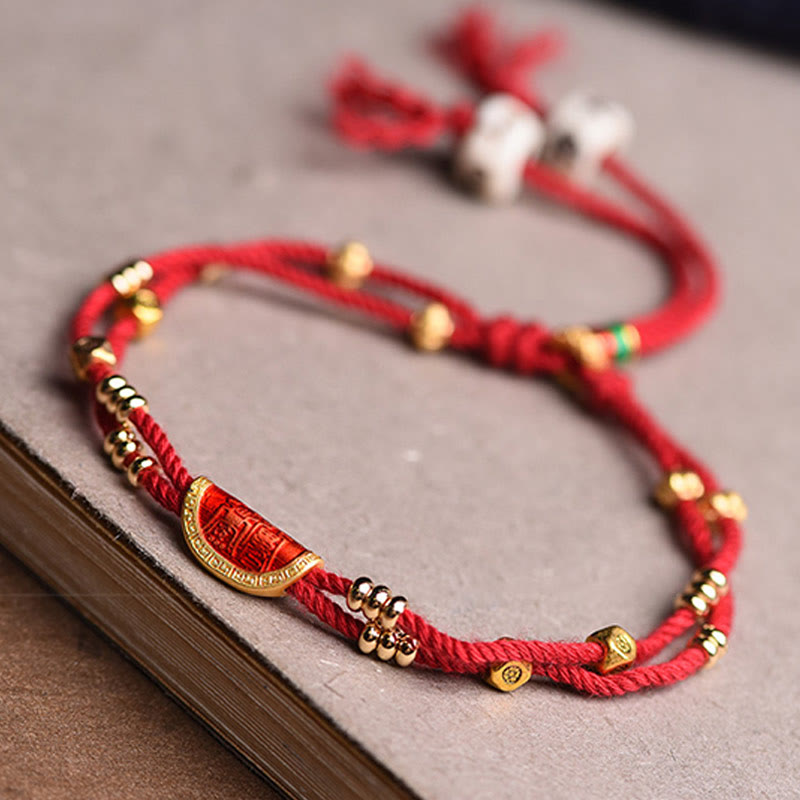 Handmade Cinnabar Dumplings Design Luck Braided Red Rope Bracelet