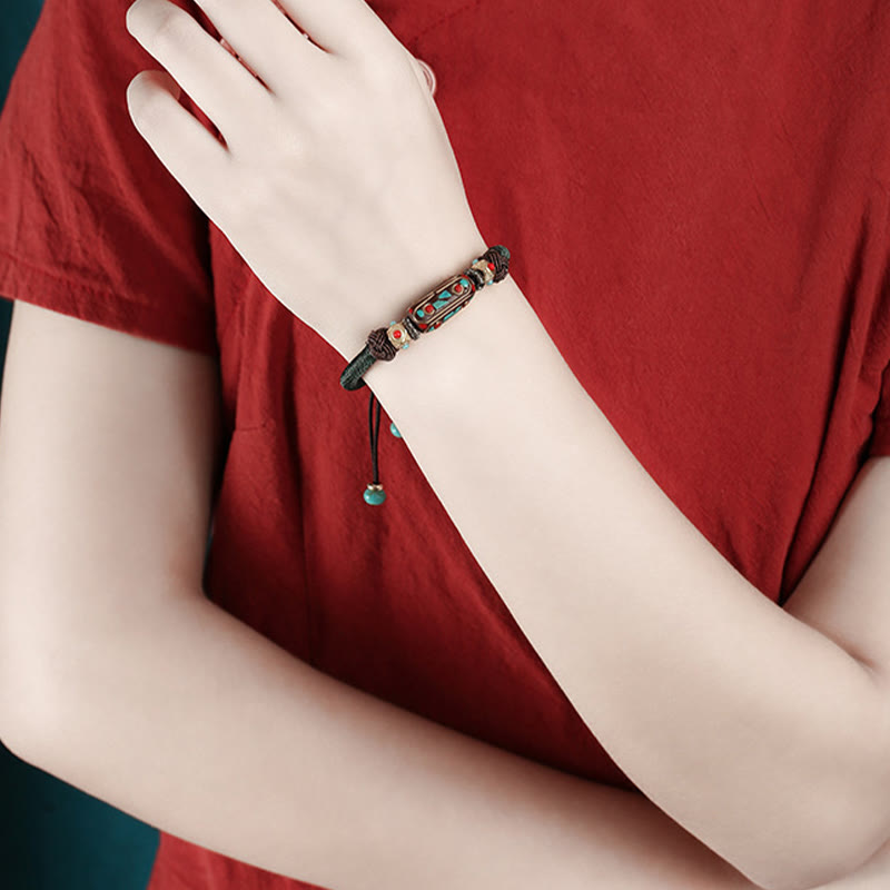 Handmade Tibetan Turquoise Om Mani Padme Hum Strength Braided Bracelet