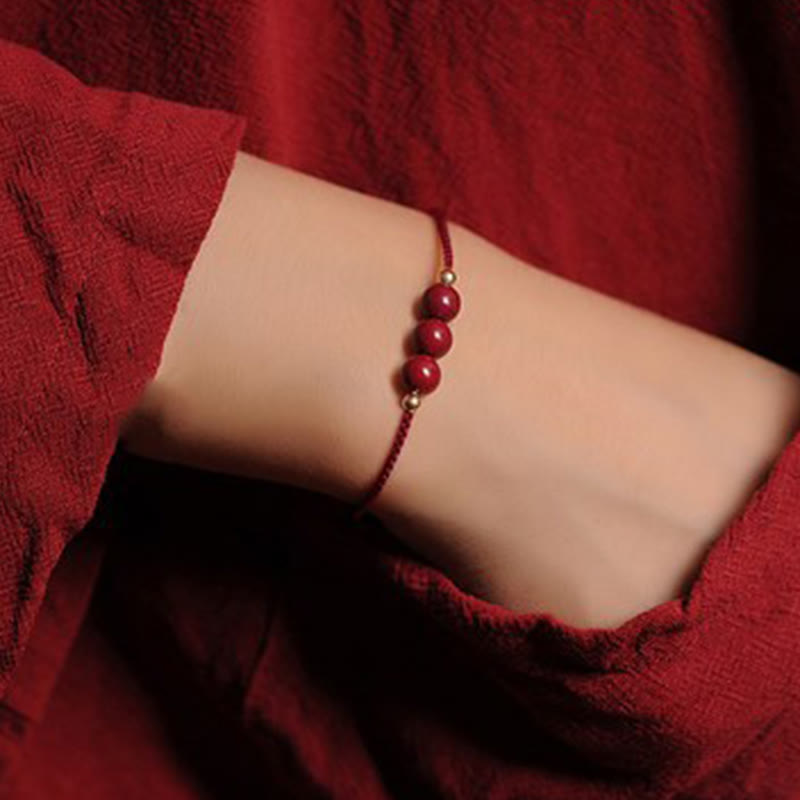 14K Gold Plated Natural Cinnabar Blessing String Braided Bracelet