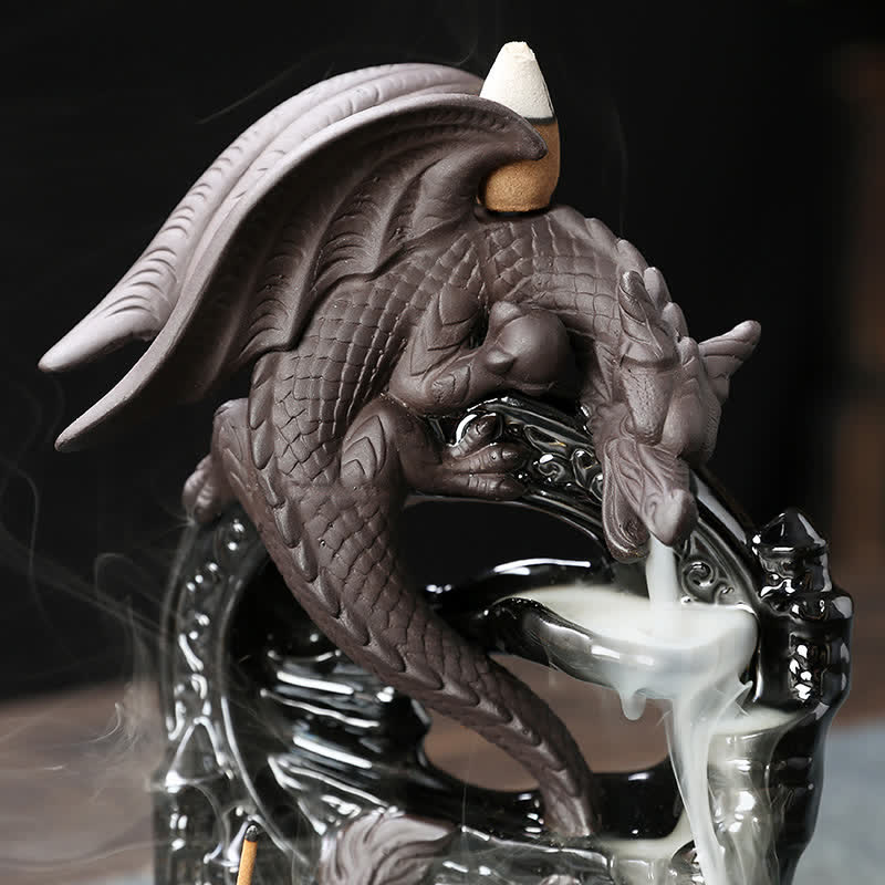 Nordic Pterosaur Dragon Ceramic Backflow Smoke Fountain Protection Incense Burner Decoration
