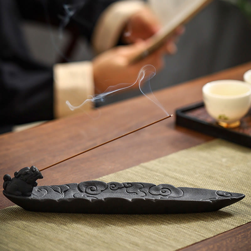 Auspicious Clouds Pixiu Ceramic Stick Incense Burner Decoration
