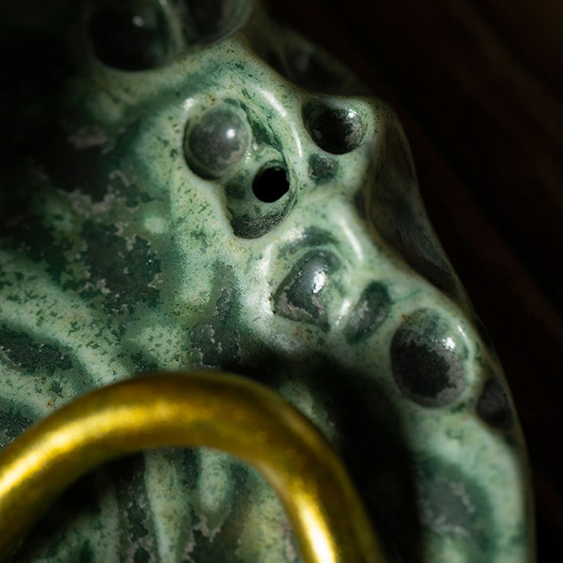 Leaf Meditation Frog Pattern Ceramic Incense Burner Decoration