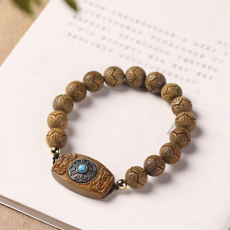 Green Sandalwood Ebony Wood Sandalwood Om Mani Padme Hum Soothing Bracelet