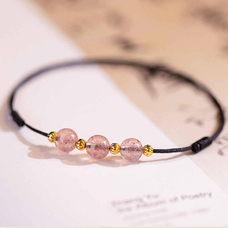 Strawberry Crystal Beads Luck Red String Anklet