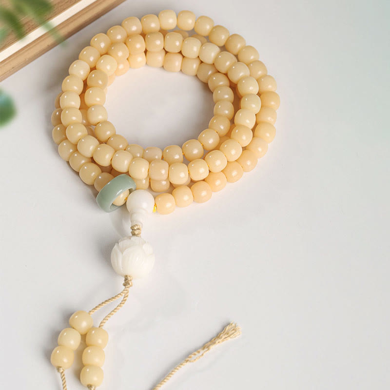Natural Bodhi Seed Lotus Dzi Bead Peace Harmony Charm Bracelet