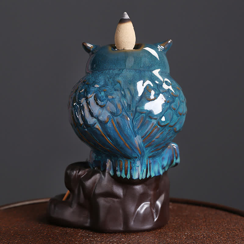 Cute Owl Ceramic Backflow Smoke Fountain Meditation Incense Burner Decoration