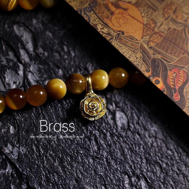 108 Mala Beads Natural Tiger Eye Copper Dorje Protection Tassel Bracelet