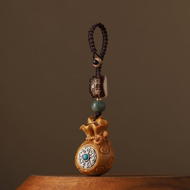 Small Leaf Red Sandalwood Green Sandalwood Money Bag Om Mani Padme Hum Rotatable Protection Keychain Phone Hanging Decoration