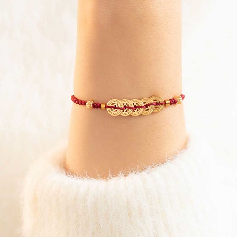 Copper Coin Fortune Tree Luck Strength Braided Bracelet