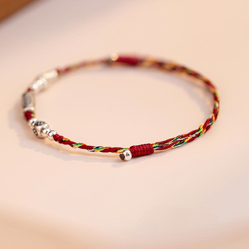 925 Sterling Silver Luck Koi Fish Braided Colorful String Bracelet Anklet