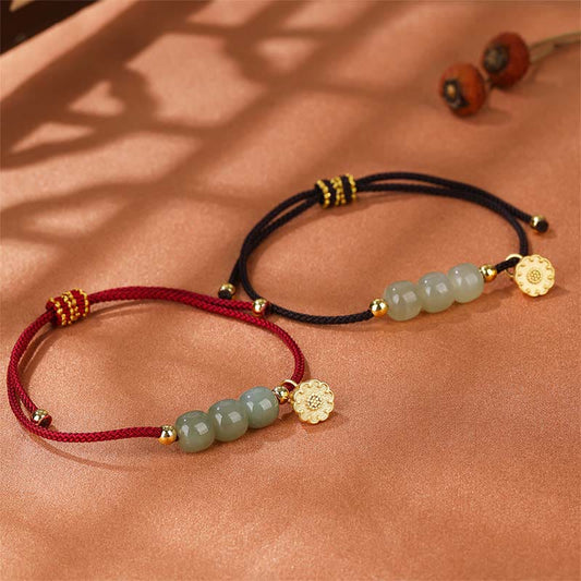 Handmade Hetian Jade Bead Lotus Pod Prosperity Luck Braided Bracelet