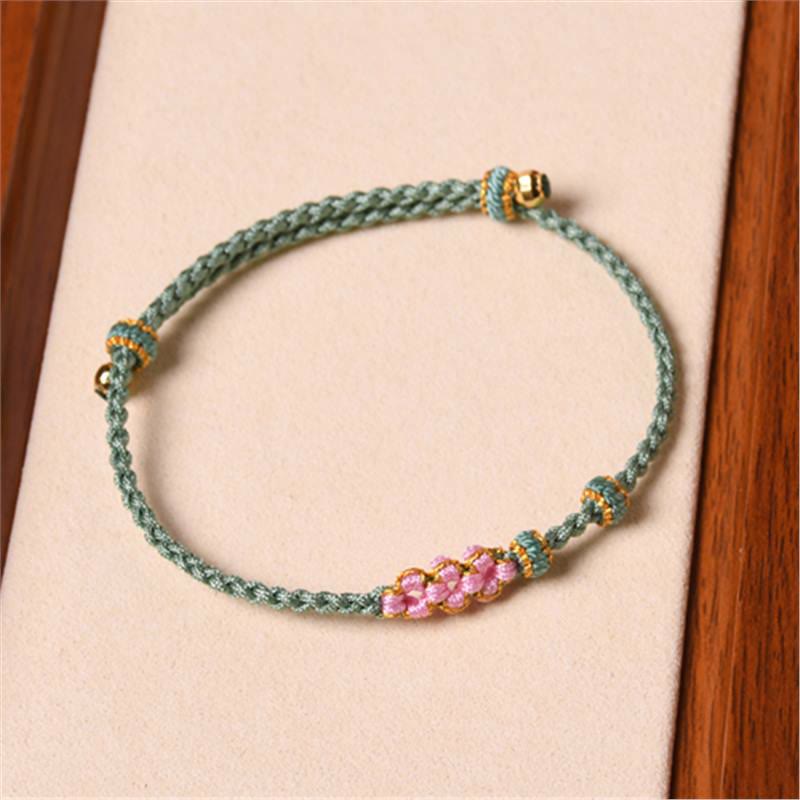 Handmade Peach Blossom Protection Braided Rope Bracelet