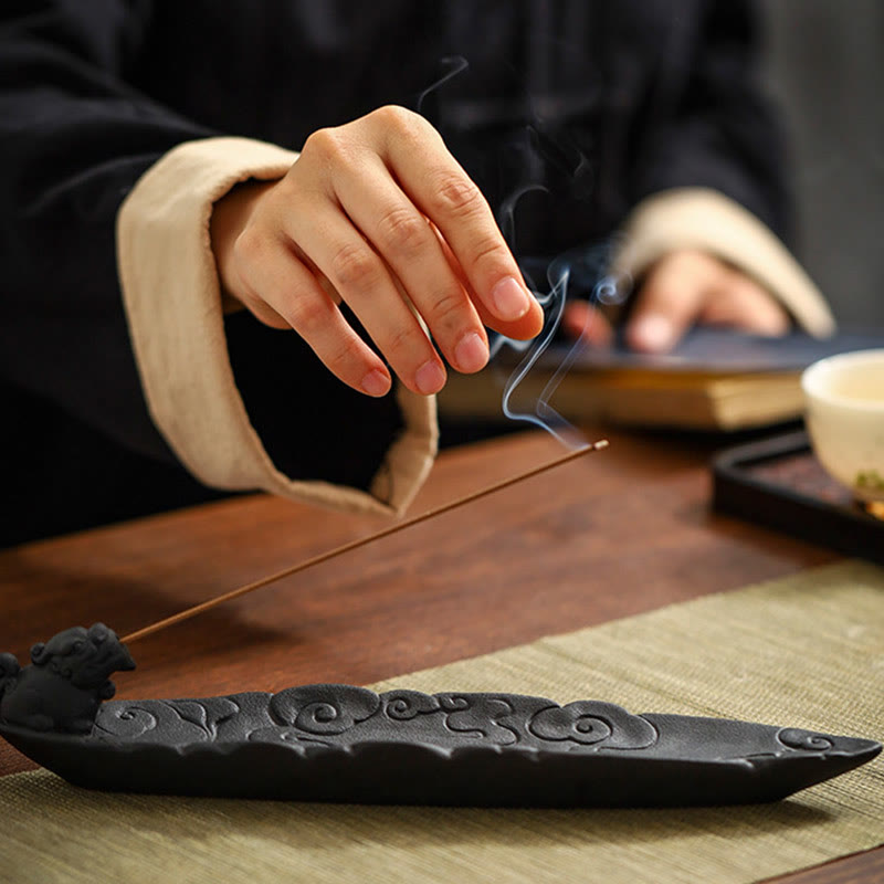Auspicious Clouds Pixiu Ceramic Stick Incense Burner Decoration
