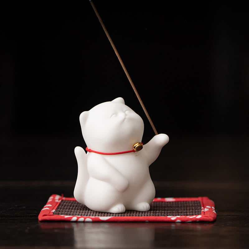Mini Cute Cat Ceramic Incense Burner Desk Decoration