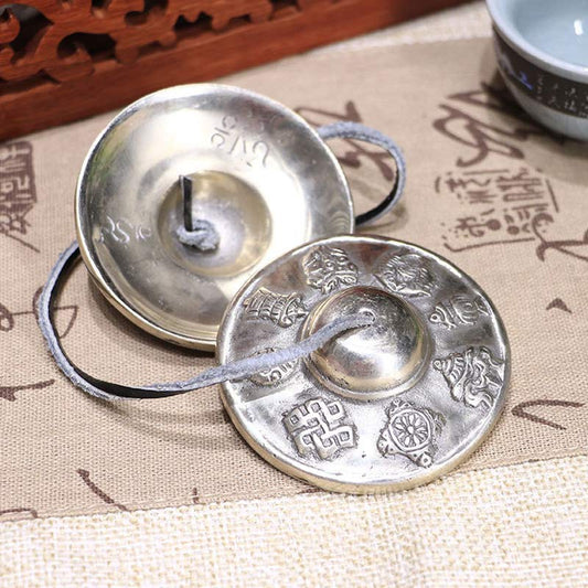 Tibetan Tingsha Bell Six True Words White Copper Decoration