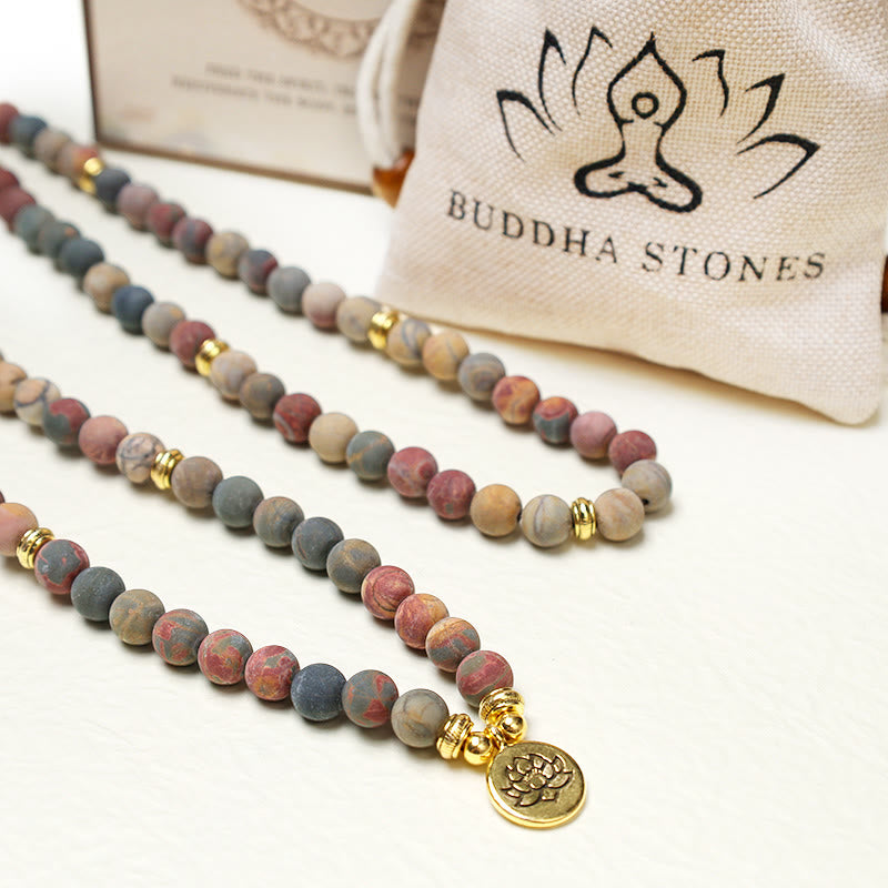 108 Mala Beads Picasso Jasper Stone Courage Energy Bracelet