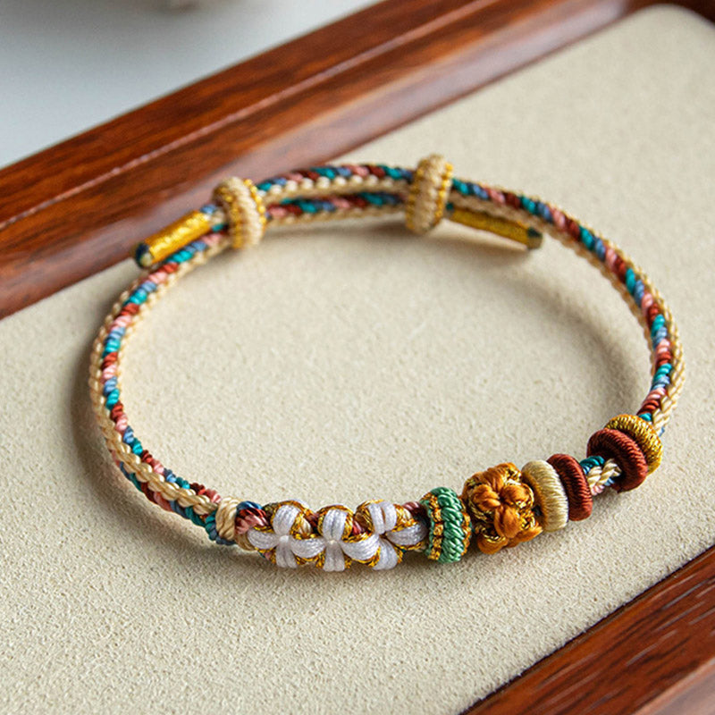 Handmade Dunhuang Color Peach Blossom Pattern Braid String Bracelet