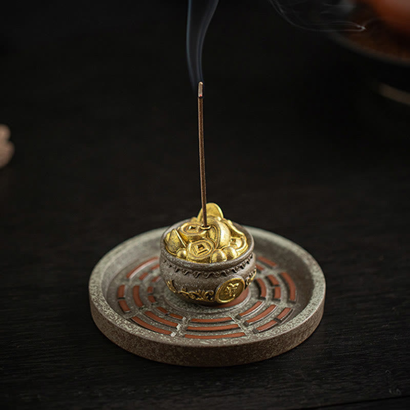 Small Treasure Bowl Lucky Bag Bagua Tray Ceramic Stick Incense Burner Decoration