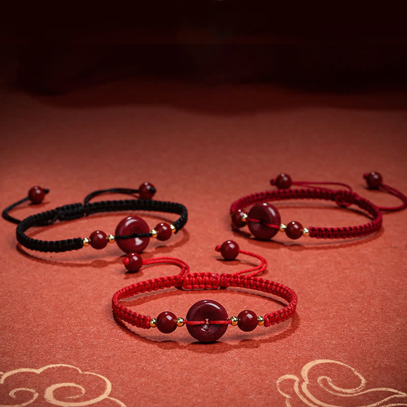 Natural Cinnabar Peace Buckle Blessing String Bracelet