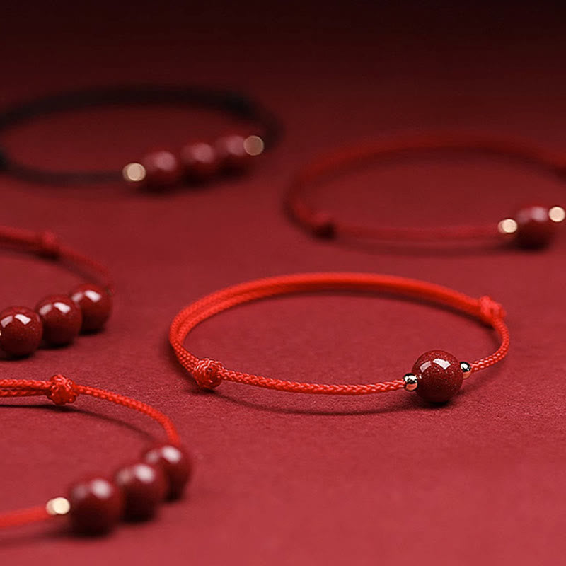 Natural Lucky Cinnabar Bead Blessing String Bracelet Anklet