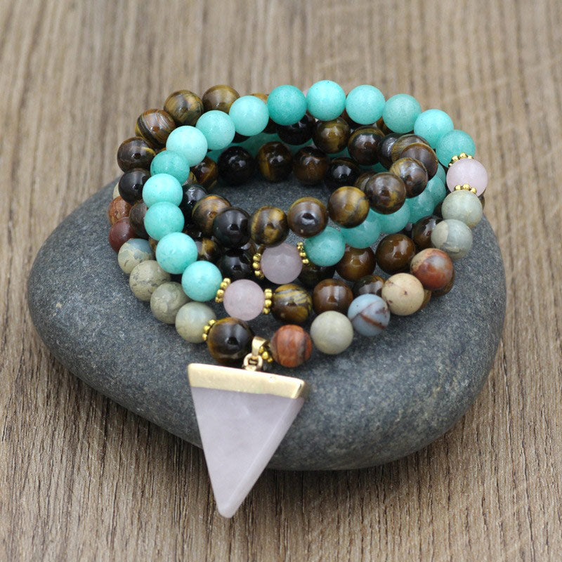 108 Beads Natural Stone Tiger Eye Mala Bracelet