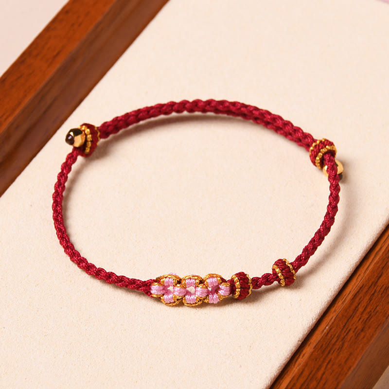 Handmade Peach Blossom Protection Braided Rope Bracelet