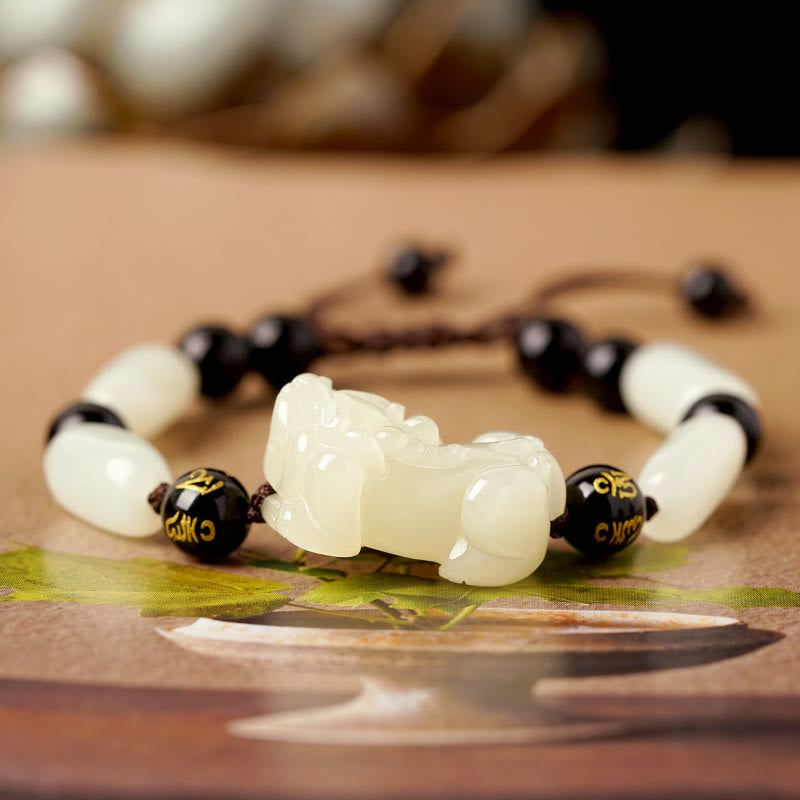 Natural Hetian White Jade PiXiu Wealth String Bracelet