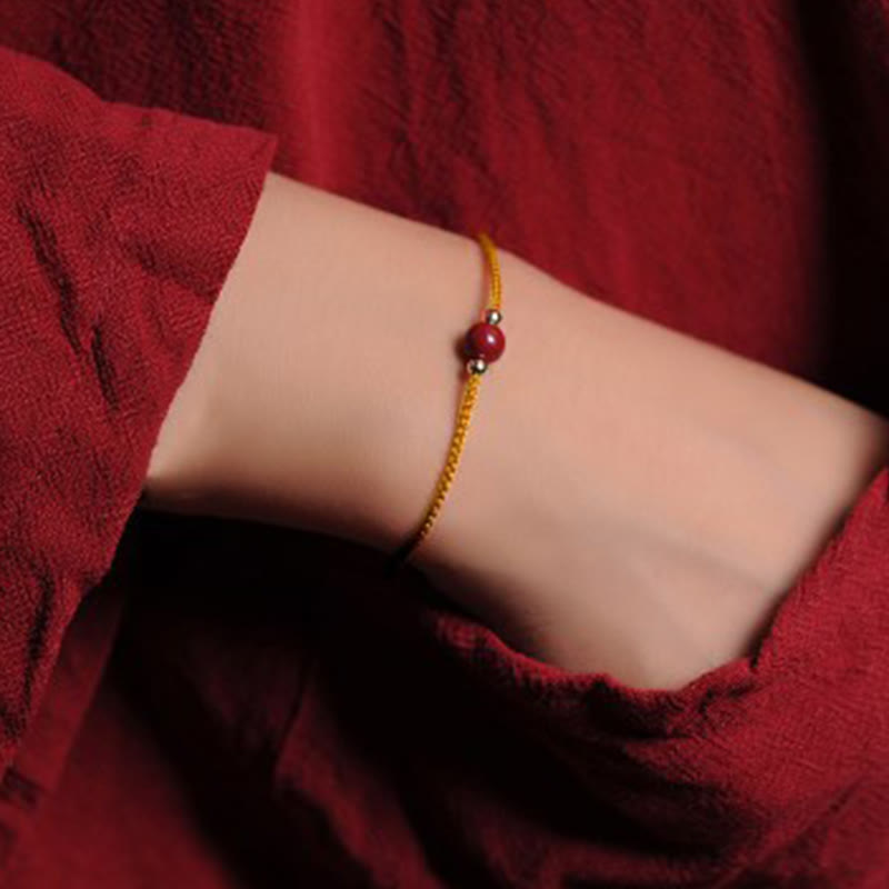 14K Gold Plated Natural Cinnabar Blessing String Braided Bracelet