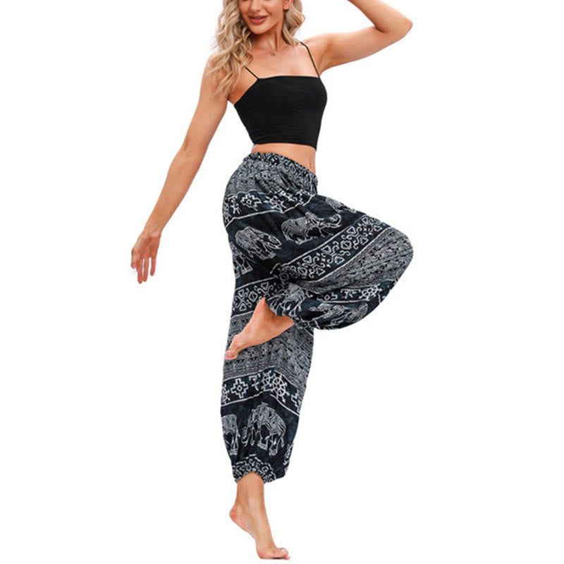 Elephant Geometry Pattern Casual Loose Harem Trousers Women's Yoga Pants