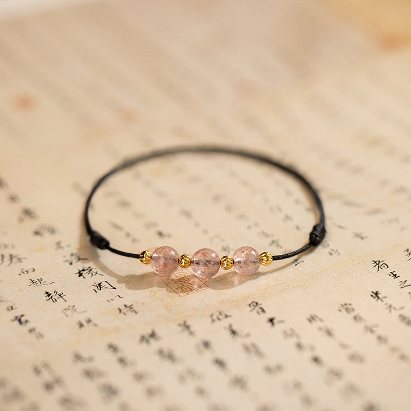 Strawberry Crystal Beads Luck Red String Anklet