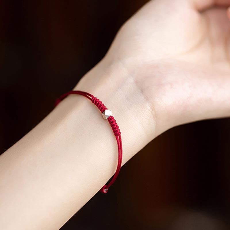 925 Sterling Silver Luck Bead Protection Red String Thin Cord Braided Bracelet