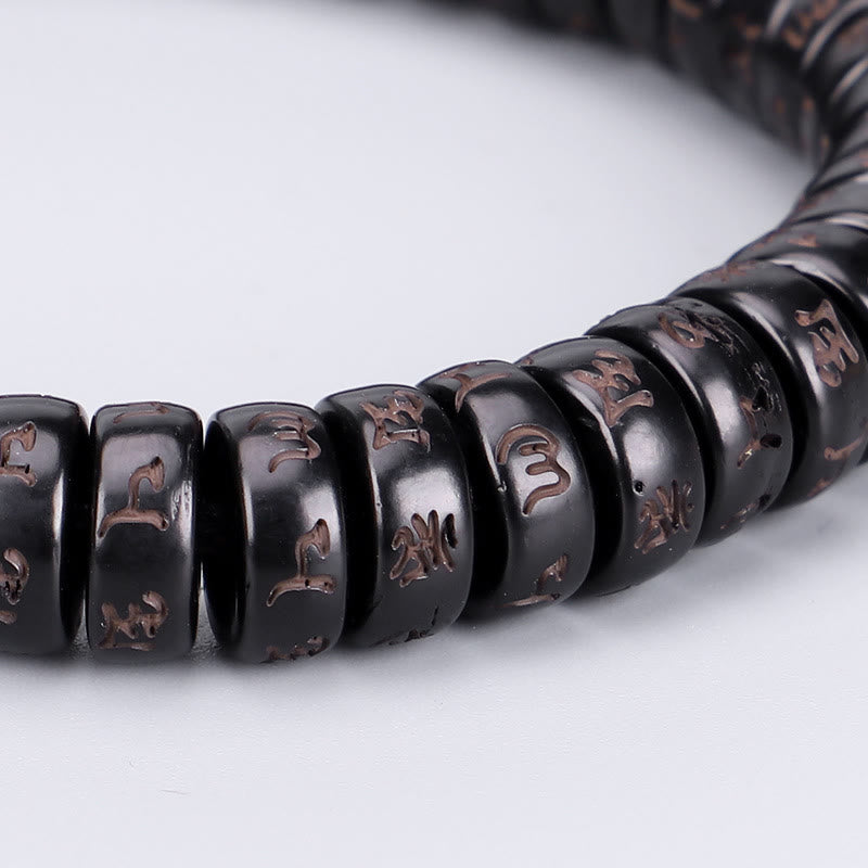 Tibetan Coconut Shell Beads Engraved Om Mani Padme Hum Mantra Positive String Bracelet