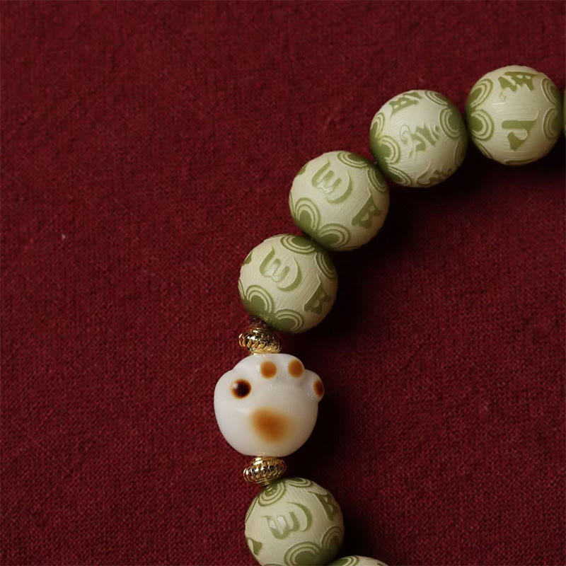 Green Bodhi Seed Cat Paw Om Mani Padme Hum Engraved Wisdom Bracelet