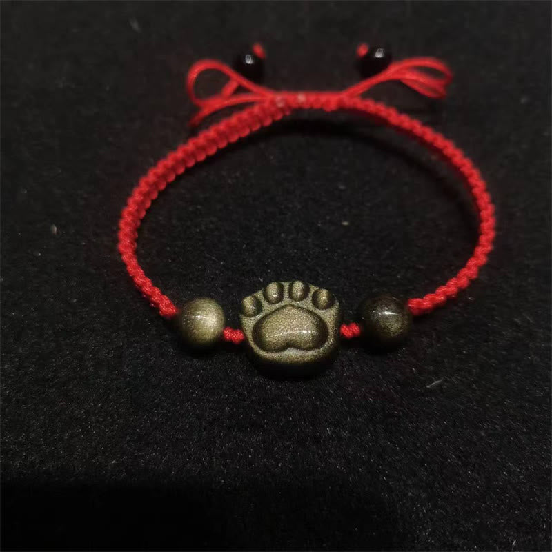 Natural Silver Sheen Obsidian Gold Sheen Obsidian Cute Cat Paw Claw Protection Rope Bracelet