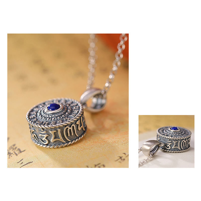 925 Sterling Silver Om Mani Padme Hum Lazurite Lapis Lazuli Love Peace Necklace Pendant