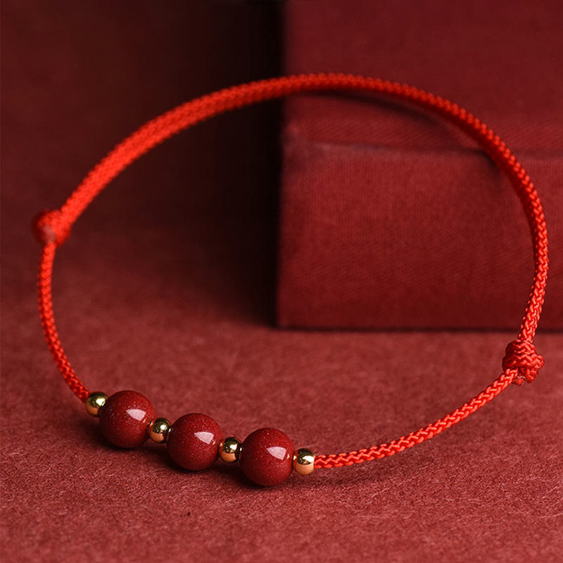 Natural Lucky Cinnabar Bead Blessing String Bracelet Anklet