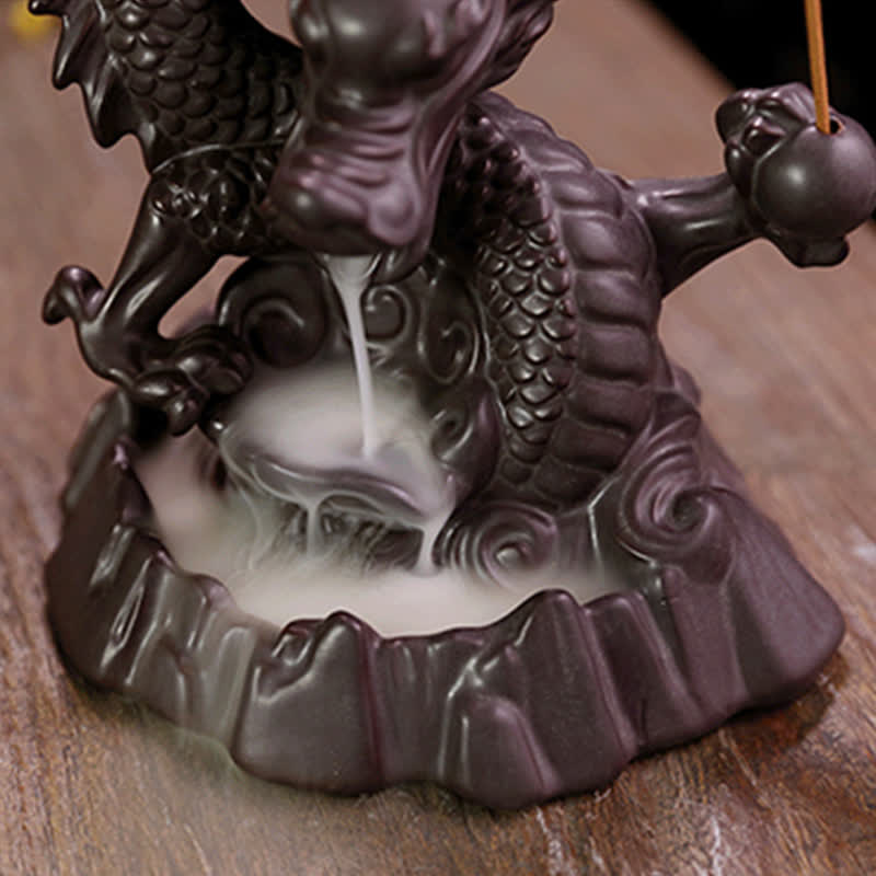 Auspicious Dragon Ceramic Backflow Smoke Fountain Meditation Incense Burner Led Ball Decoration