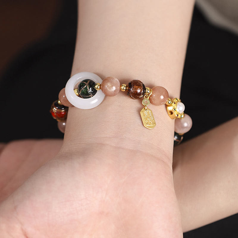 Tibetan Incense Ash Liuli Glass Tridacna Stone Sun Stone Om Mani Padme Hum Prayer Wheel Charm Bracelet