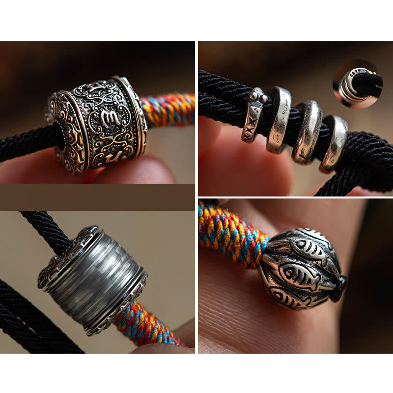 Tibetan Om Mani Padme Hum Carved Amulet Double Wrap Bracelet